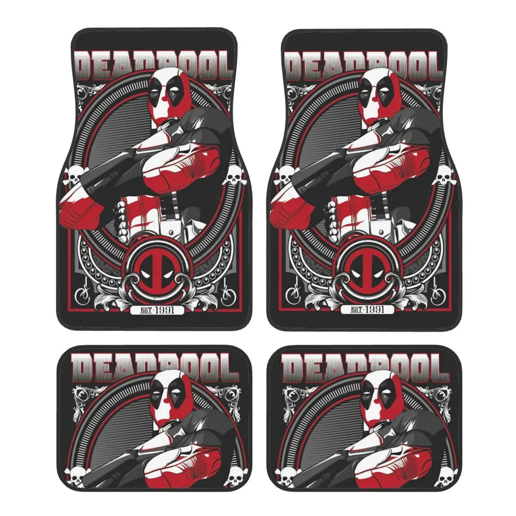 Deadpool Superhero Comics Car Floor Mats Carpet Set of 4 Anti-Slip Universal Automotive Floor Mat Fit for Vans SUV