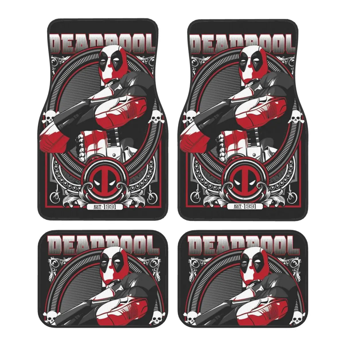 Deadpool Superhero Comics Car Floor Mats Carpet Set of 4 Anti-Slip Universal Automotive Floor Mat Fit for Vans SUV