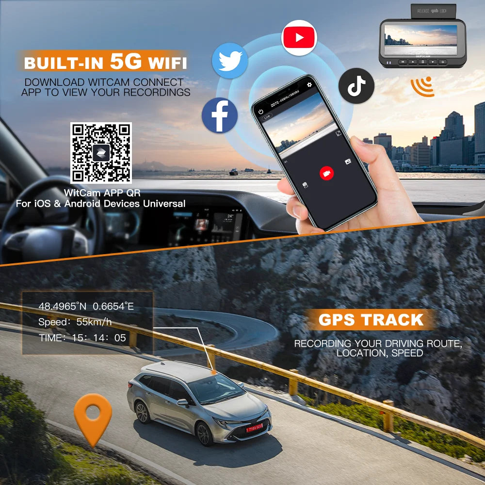 BEPOCAM Dash Cam 4K HD Front Dashcam Smart Car DVR Built-In GPS 5G WiFi Dash Camera Video Recorder 24H Parking  Include Rear Cam