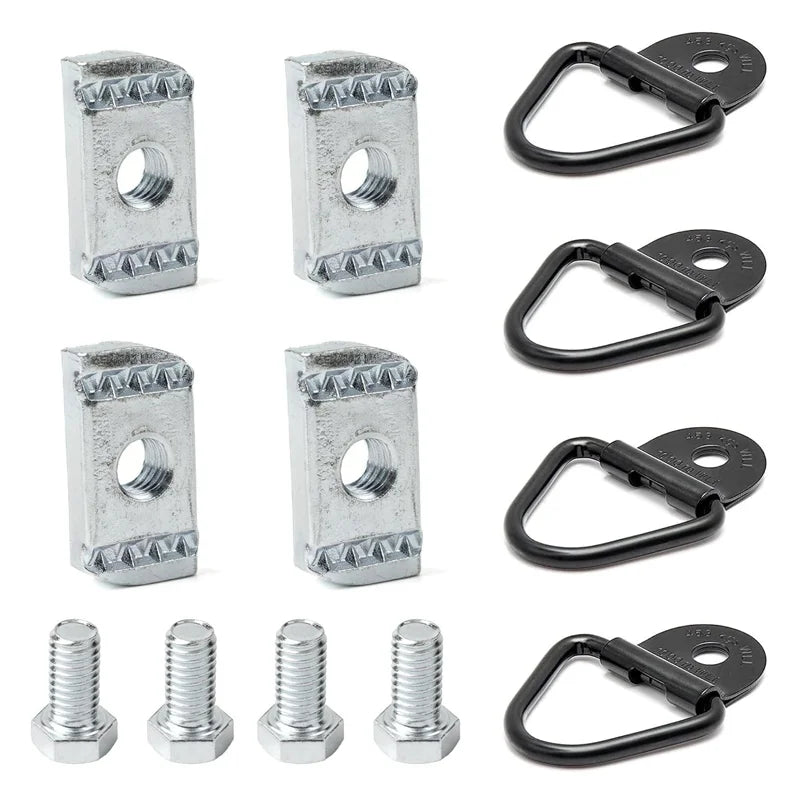 4 Set Truck Bed Rail Bolts Nuts Cargo D-Rings Tie Down Mount Kit Fits for Nissan Frontier Titan W/Utili Track Bed Rail System