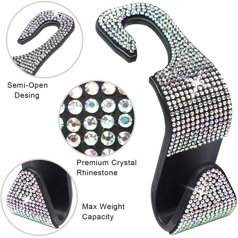4 Pcs/set Car Interior Accessories Multifunction Diamond Auto Seat Back Hooks Non-slip Coaster Universal Car Hook Water Cup Mat