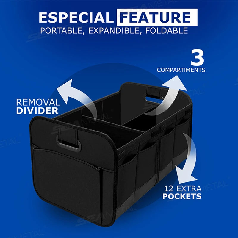 SEAMETAL Car Trunk Organizer 63L Large-Capacity Foldable Storage Box In Car Waterproof Oxford Cloth Universal Storage Organizer
