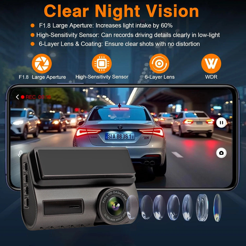 Dash Cam 4K Front and 2.5K Rear Dual Camera GPS WiFi with IMX415 Night Vision 3" Screen APP Control 24H Parking Monitor Tracking