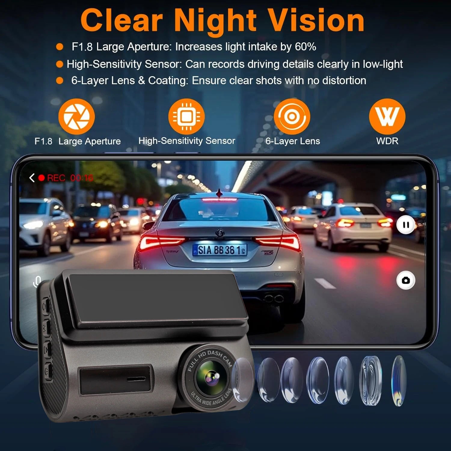 Dash Cam 4K Front and 2.5K Rear Dual Camera GPS WiFi with IMX415 Night Vision 3" Screen APP Control 24H Parking Monitor Tracking