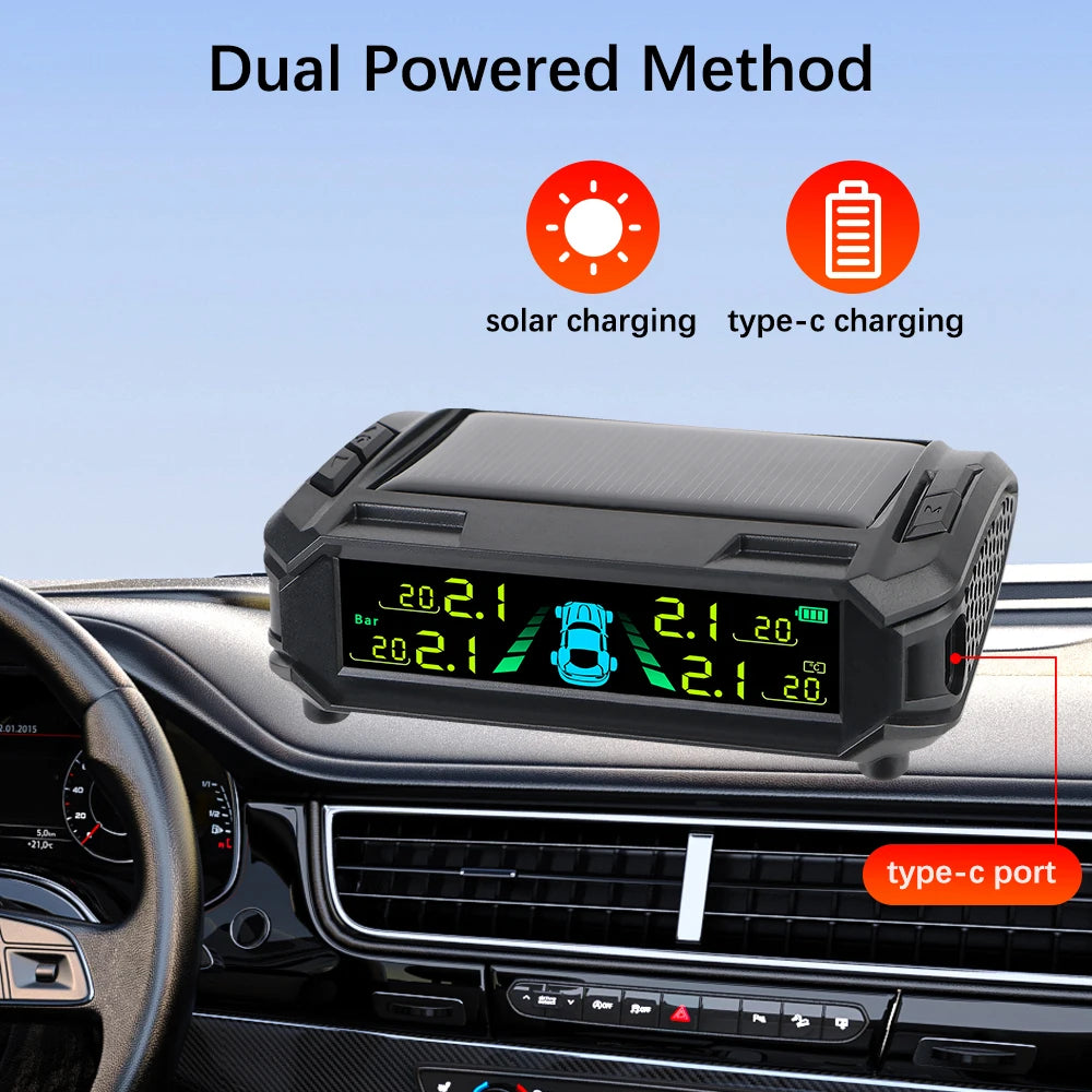 Digital LCD Display USB / Solar TPMS Auto Security Alarm Systems Tyre Temperature Monitor Car Tire Pressure Monitoring System