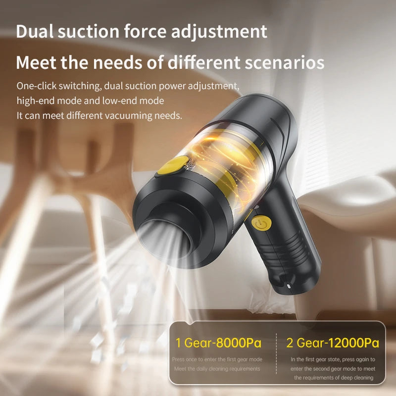 Wireless Vacuum Cleaner USB Chargin、 Blow、Suction、Pump、Inflate 4in1，1 Key to Pour Dust Cordless Portable Car Vacuum Cleaner