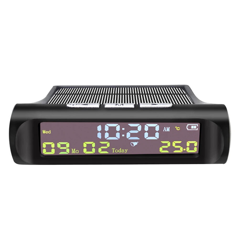 Car Auto Digital Clock Look Solar LCD TPMS with Date In-Car Temperature Display for Outdoor Parts Personal Car Accessories