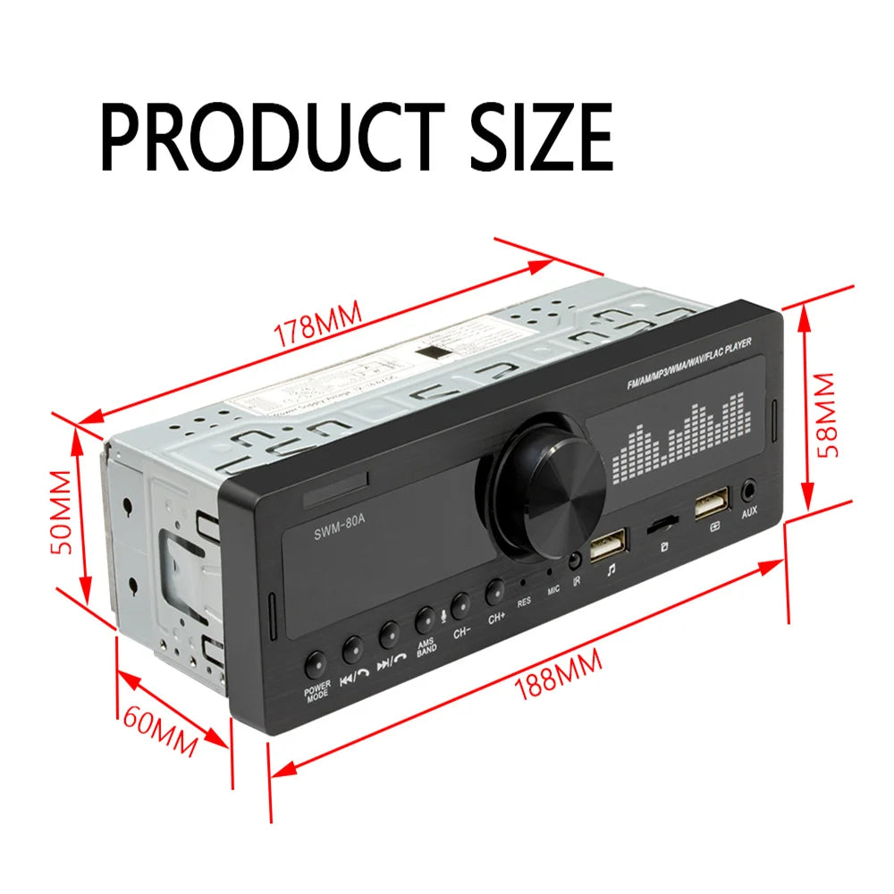 Car Radio Audio Stereo 1 Din Handsfree MP3 player AUX Input USB Bluetooth/FM/AM Audio Player Radio Station Multimedia Car Audio