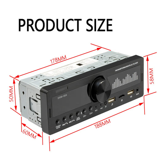 Car Radio Audio Stereo 1 Din Handsfree MP3 player AUX Input USB Bluetooth/FM/AM Audio Player Radio Station Multimedia Car Audio