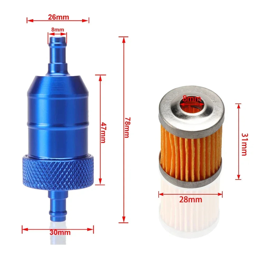 8mm CNC Aluminum Gasoline Cleaner +3/5 Pieces Reusable Cleanable Fuel Filter Motorcycle ATV Quad Inline Oil and Gas Fuel Filter