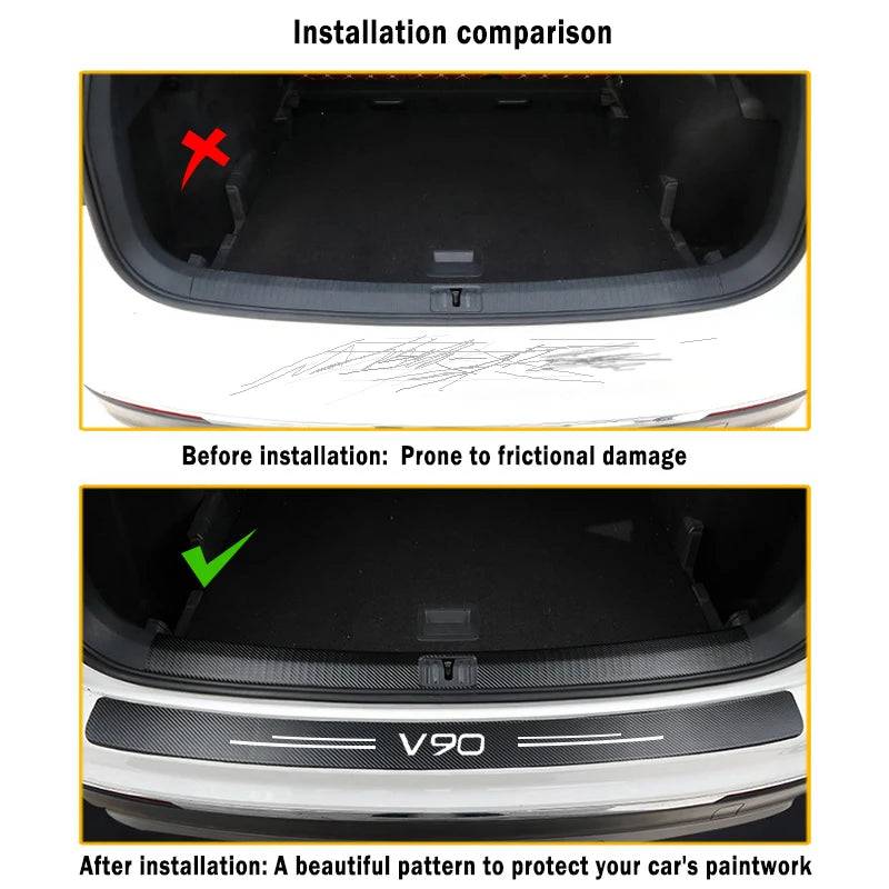 Car Rear Trunk Protection Strip for Volvo V90 v 90 Leather Threshold Pedal Trunk Bumper Guard Plate Anti-Scratch Sticker Decal