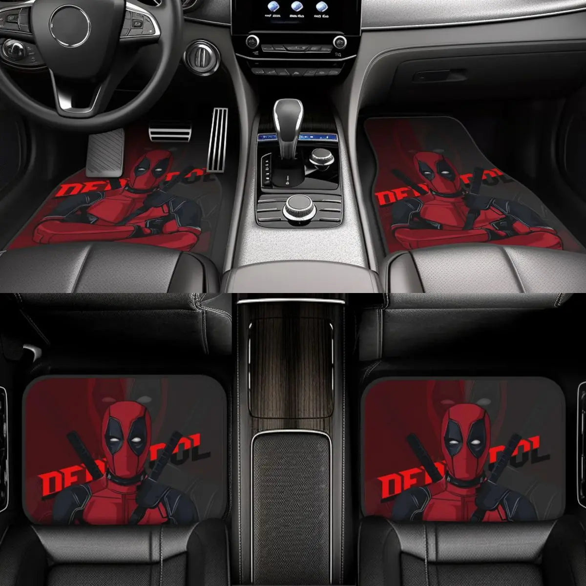 Deadpool Superhero Comics Car Floor Mats Carpet Set of 4 Anti-Slip Universal Automotive Floor Mat Fit for Vans SUV