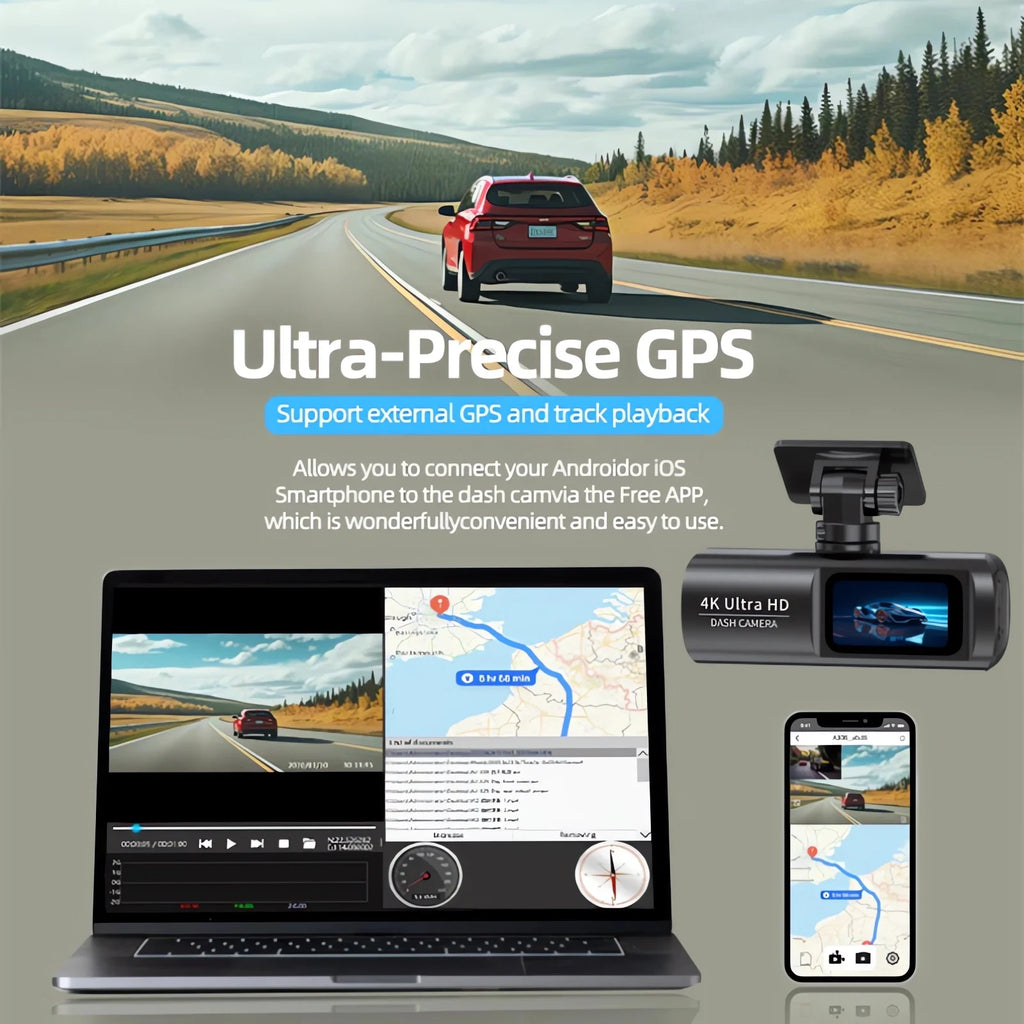 Dash Cam 4K 3840*2160P GPS WIFI Car DVR Front and Rear Dual Lens Auto Car Camera With Night Vision Dashcam 24H Parking Monitor
