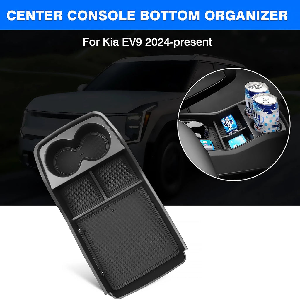 For KIA EV9 2024 2025 Car Center Console Organizer Armrest Storage Box Lower Storage Box Cup Holder Wireless Charger Panel Mat