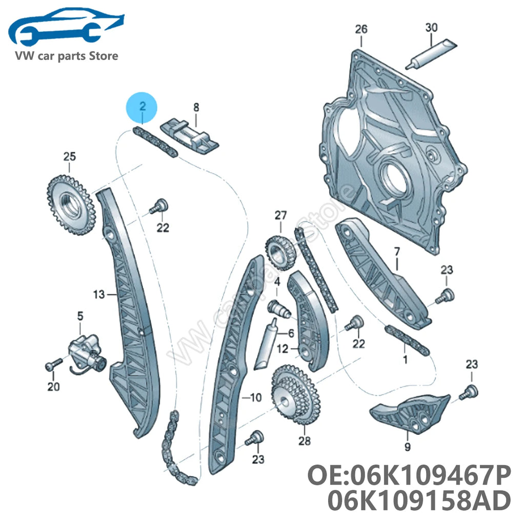 06K109467P 06K109158BE Upgraded Timing Chain Tensioner For Audi A4 Q5 VW GTI Tiguan CC Passat  06K109467K 06K109158AD AA