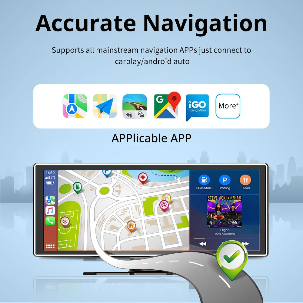 11.26 inch IPS Touch Screen Multimedia Video Player Portable 4K DVR Wireless CarPlay/Android Auto Dual Lens Driving Recorder