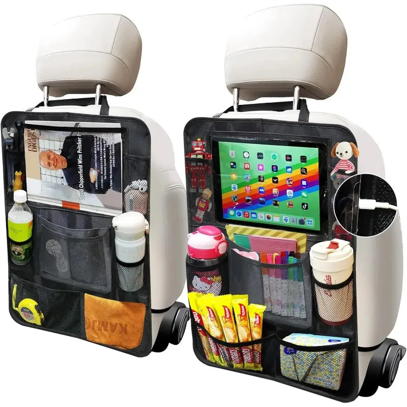 Car Backseat Organizer,2PCS Car Storage Organizer Kick Mats Back Seat Protector with Touch Screen Tablet Holder