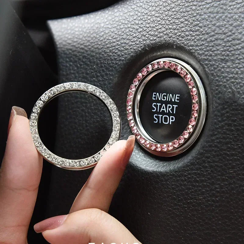 Car with drill, one key start ring, circular decoration, engine ignition ring, flashing rhinestone decoration accessories