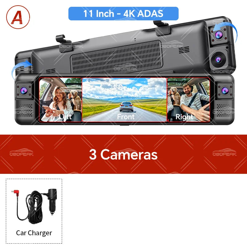 D80 Rearview Mirror 4K Dash Cam ADAS 4CH 360° Record Car DVR Interior Camera WIFI APP 1080P BSD Auto Video Recorder 24H Parking