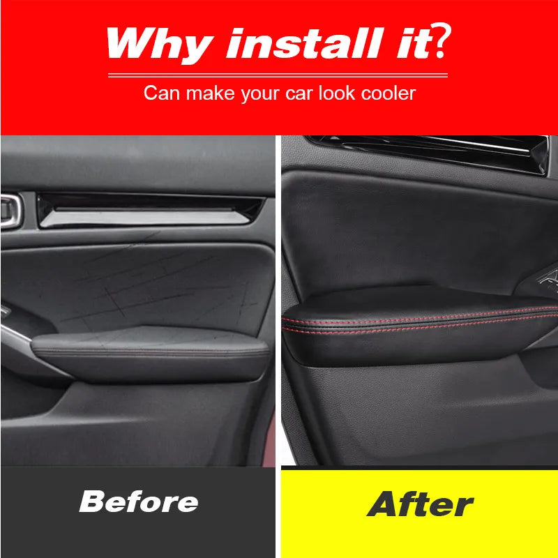 For 11th Honda Civic FE 2022 2023 Car Interior Door Trim Panel Armrest PU Leather Protection Covre，Car Decoration Accessories