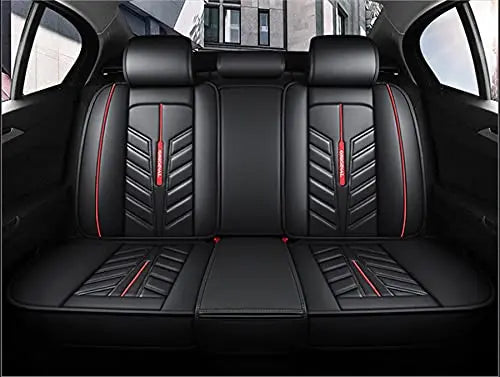 Seat Covers Auto Front and Rear Full Set 5-yangats Car Cushions,Black and Red PU Leather
