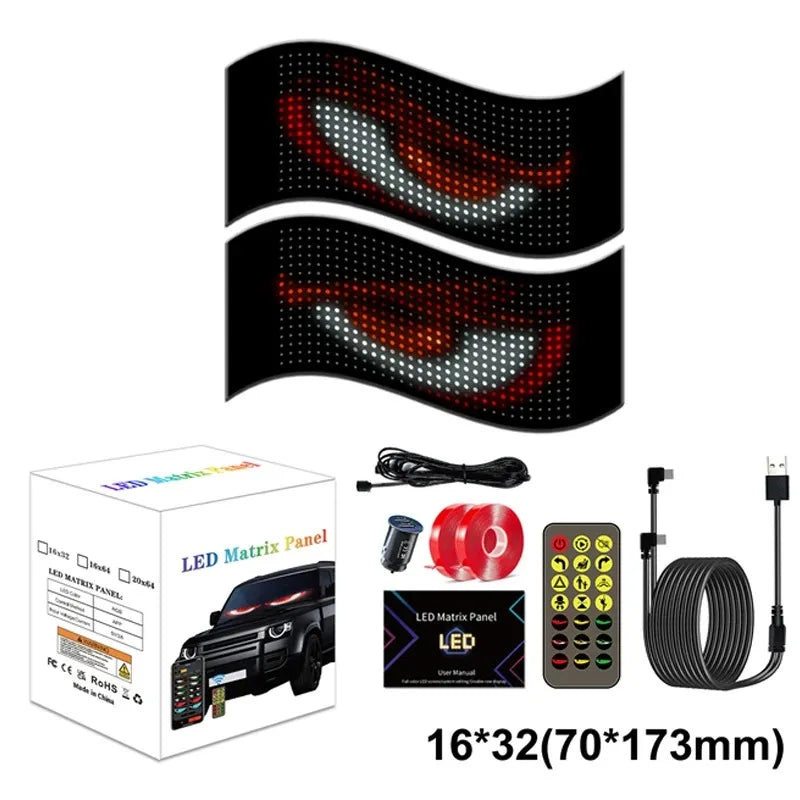 Multifunctional Bright Devil Eyes LED Light for Car Windshield Flexible Programmable Scrolling LED Display Bluetooth APP Control