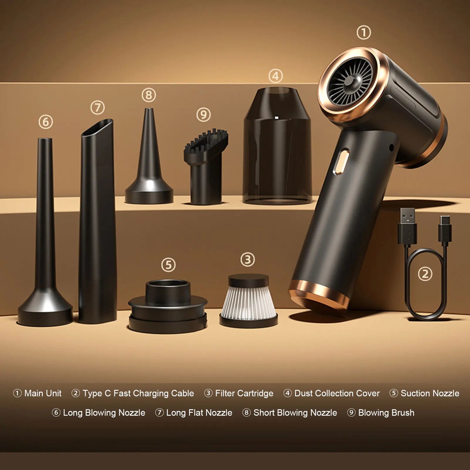 4 in 1 Handheld Vacuum Cleaner 45000PA Cordless Vacuum Car Air Duster Type C Charging with Washable Filter for Home Office Pet