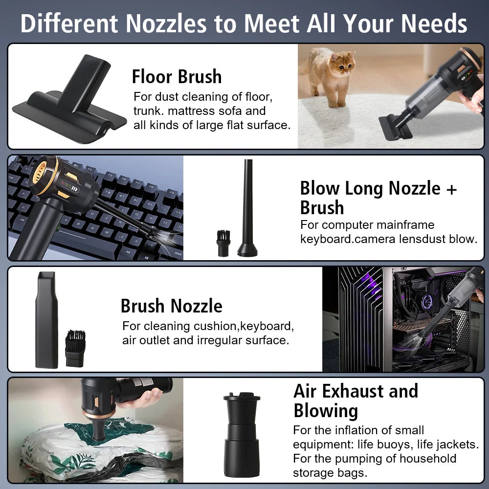 4 In 1 Car Vacuum Cleaner Handheld Vaccum Cleaners Wireless Air Duster LED Indicator Quick Inflation Strong Blowing/Suction