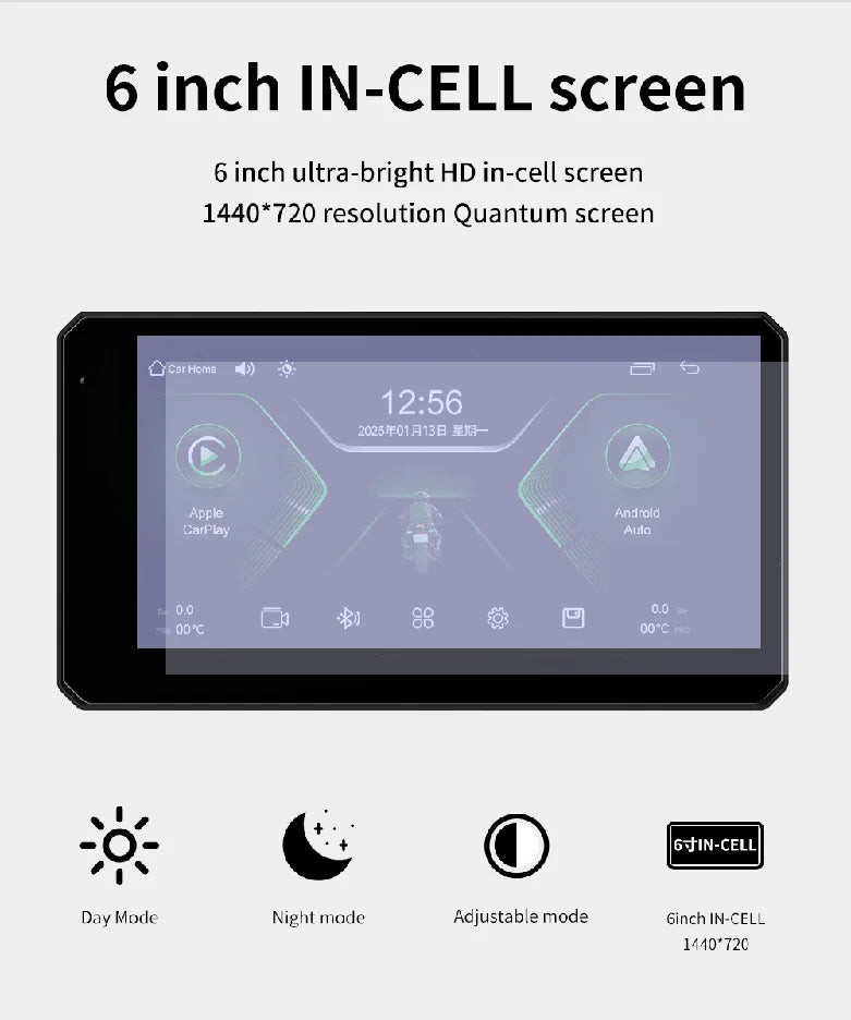 6 Inch Portable Carplay Motorcycle DVR Multimedia Player GPS Navigation Wireless Android Auto Waterproof Screen In-cell screen