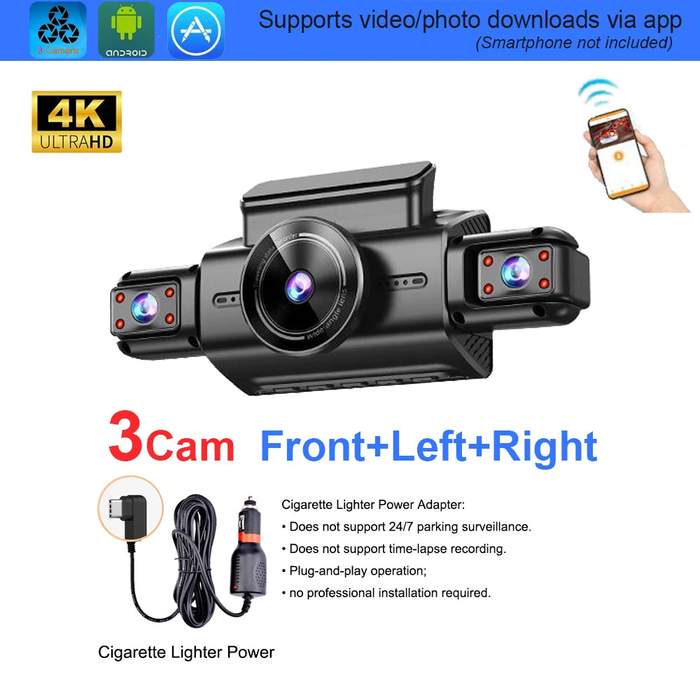 4 Channel Hidden Dash Cam with APP 4K HD Night Vision 24/7 Parking Monitor G-Sensor Loop Recording Motion Detection WDR Blackbox