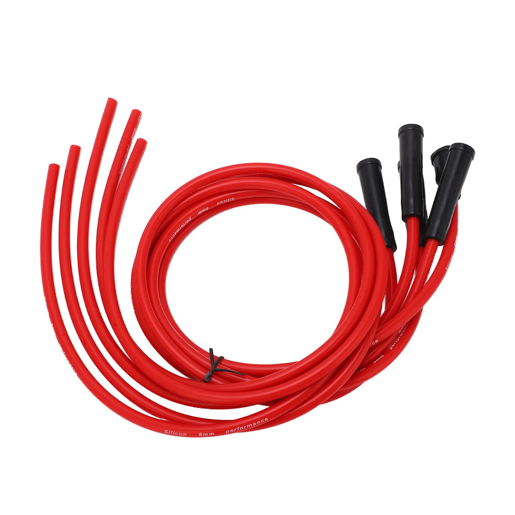 Juego de cables de bujía de metal y silicona de alto rendimiento, antienvejecimiento, color rojo, 8 mm, 3,3 pies, para coches clásicos de 4 cilindros.