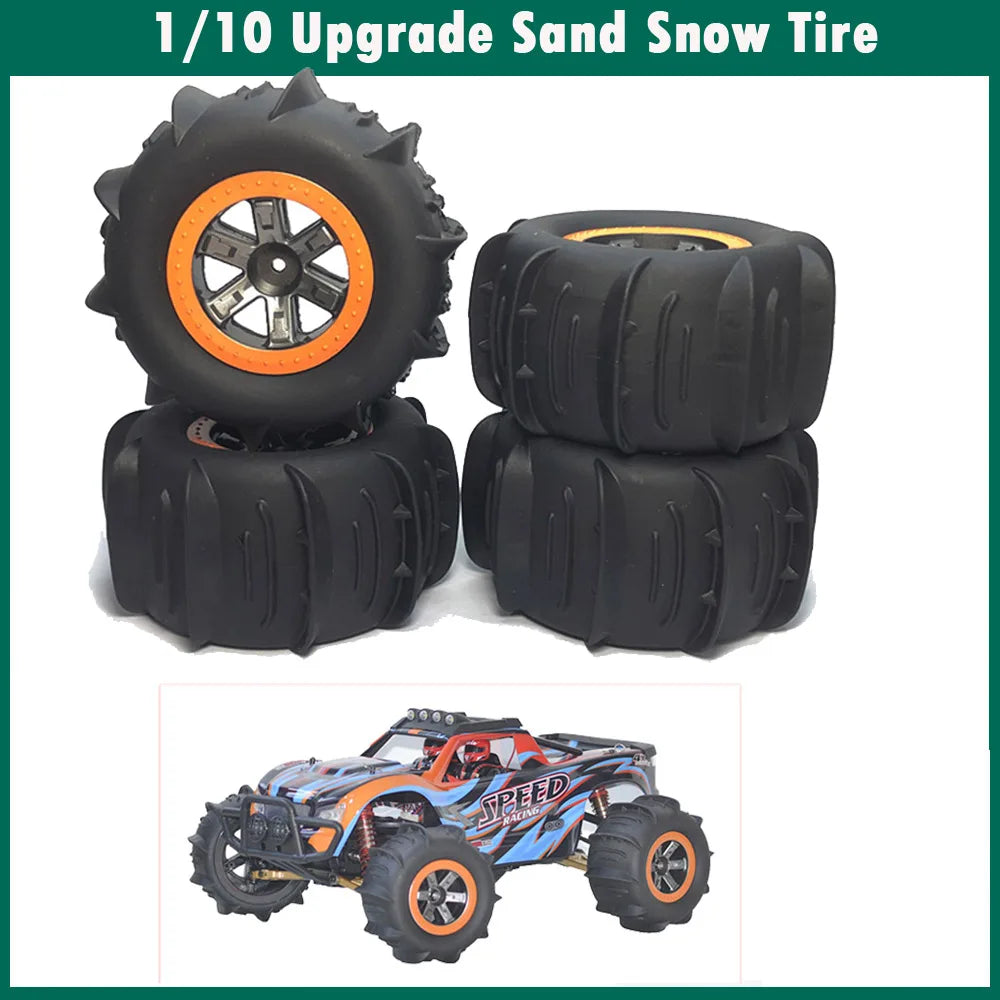 Ruedas de nieve para arena mejoradas a escala 1/10 para Traxxas HSP Wltoys 104009 104001 XLH 9125 RC Monster Truck, accesorios y piezas