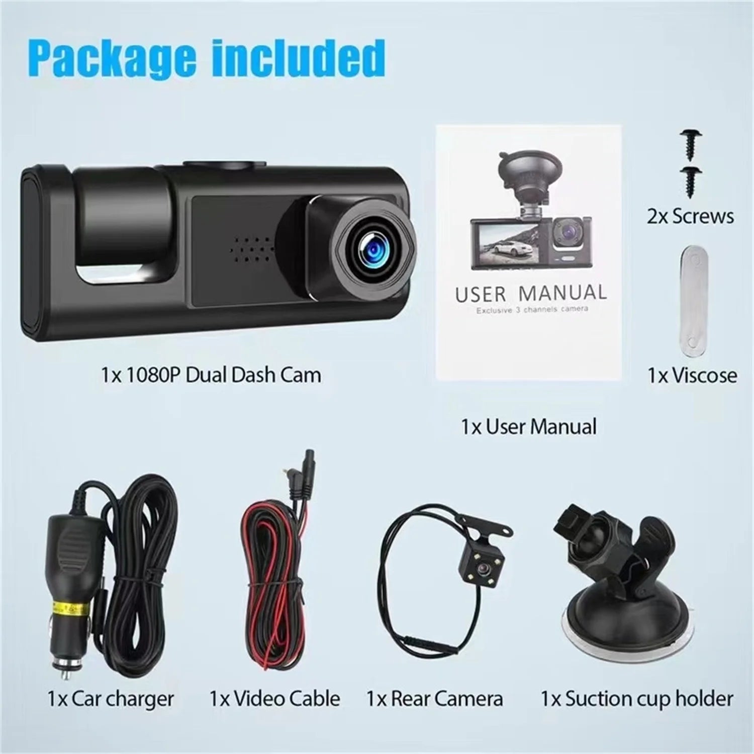 Car DVR S1 2"Screen HD 1080P 3 Cameras+WiFi Front/Rear/In car Inside Vehicle Dash CamThree Way Camera Dashcam Camcorder Recorder
