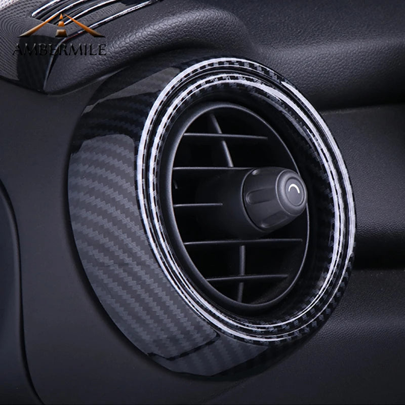 AMBERMILE for Mini Cooper F56 Accessories Car Interior Carbon Fiber Texture Console Air Outlet Door Speaker Handle Cover Trim