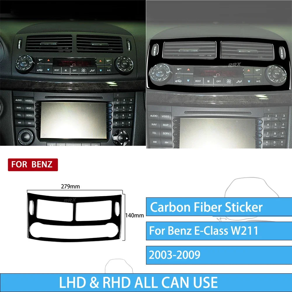For Mercedes W211 E Class Accessories Interior 2003-2009 Co-pilot Storage  Speedometer Headlight Dashboard Stickers Piano Black