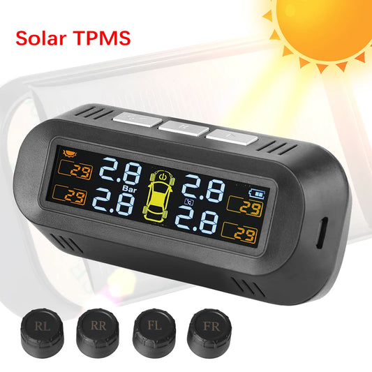 Digital LCD Display Auto Security Alarm Systems Solar/USB Powered Car TPMS Tire Pressure Monitoring System