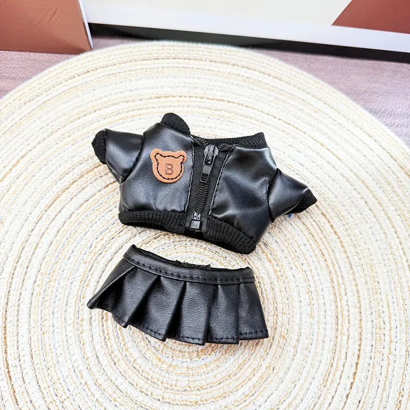 Muñeca Labubu, motocicleta, ropa de bebé de moda, conjunto de chaqueta de cuero negra, accesorios geniales para motocicleta