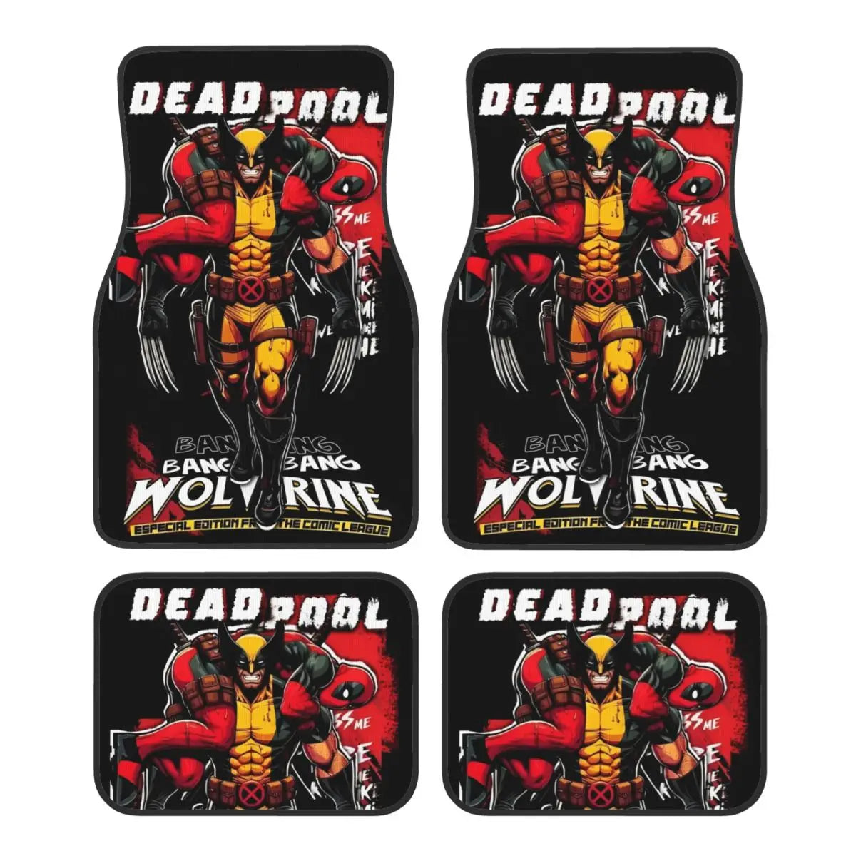 Deadpool Superhero Comics Car Floor Mats Carpet Set of 4 Anti-Slip Universal Automotive Floor Mat Fit for Vans SUV