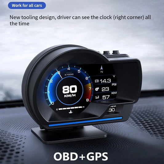 Car Smart Head Up Display OBD2 GPS Digital HUD Speedometer Turbo RPM Alarm Head‑Up Displayer