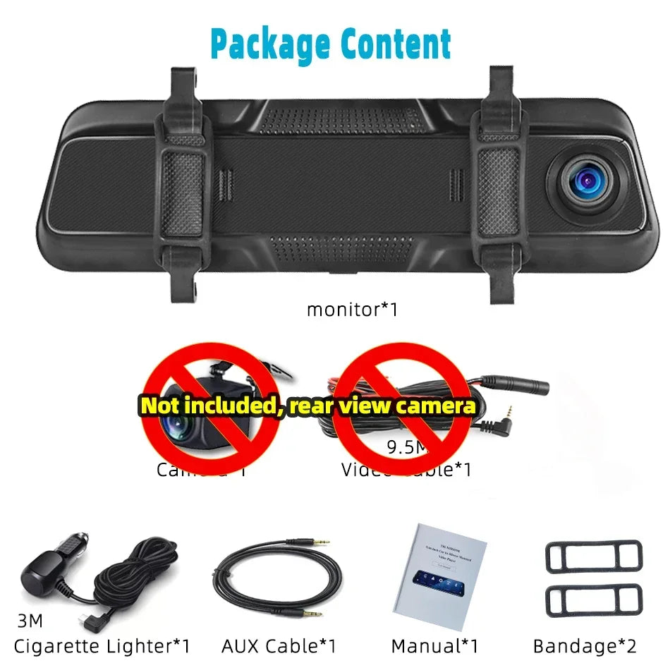 Car Dvr 9.66 Inch Touch Screen Stream Rear View Dash Cam Mirror Dual Camera Drive Recorder Carplay Android Auto Bluetooth