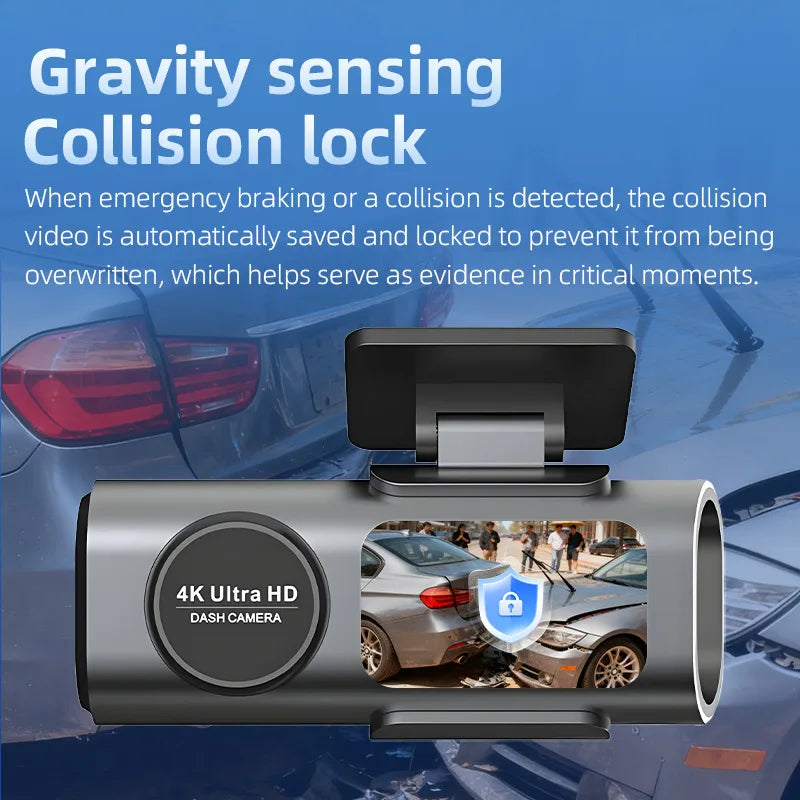 Dash Cam 4K UHD Recording Car Camera DVR Night Vision Video Recorder Built-In Wi-FiSupport GPS 24H Parking