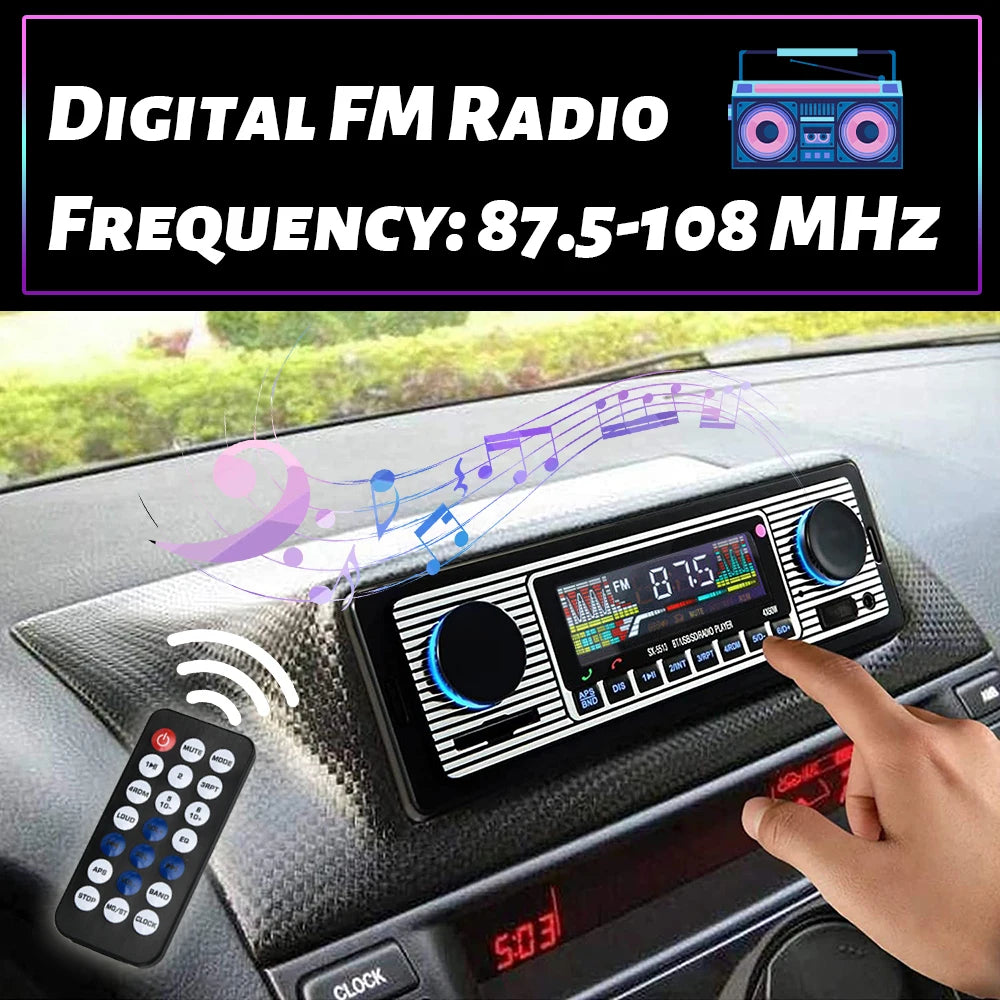 Vintage Car Radio Vehicle Integrated MP3 Player Wireless Bluetooth Multimedia Player AUX USB FM 12V Classic Stereo Audio Player