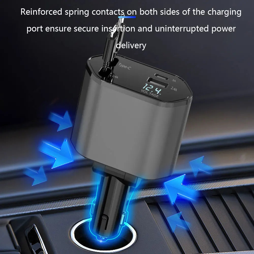 120W 4 Ports Car Charger Fast Charging PD QC3.0 USB Type C Car Phone Charger Retractable Charging Cable Adapter For IPhone