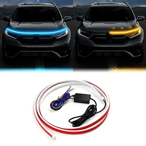 LED Car Daytime Running Light Strip Start Scan Yellow Turn Signal Indicator Headlight Car Hood Decorative Light Universal 12V