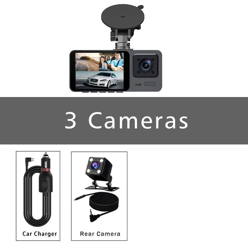 3 Channel Dash Cam Three Way Car DVR  Inside Vehicle Camera Mini Recorder HD 1080P Video Mini Registrator Dashcam Camcorder