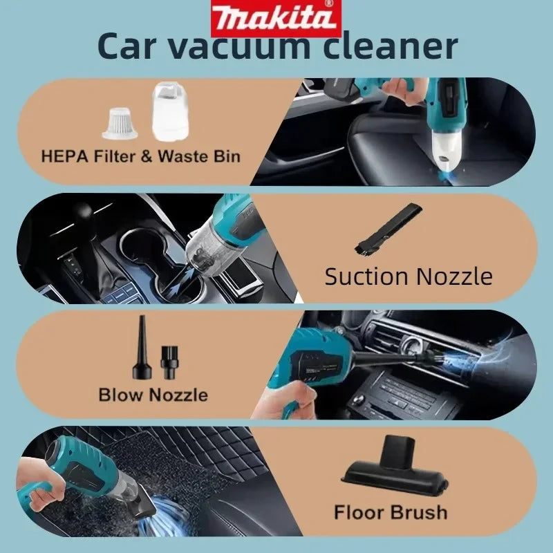 Makita Wireless - Charged Car Vacuum: Strong Suction Handheld Dual - Function (Blow/Suck) for Cars & Households 18v