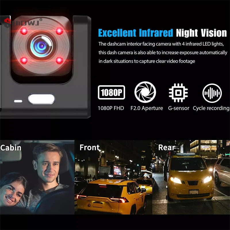 3 Channel Car DVR HD 1080P 3-Lens Inside Vehicle Dash CamThree Way Camera DVRs Recorder Video Registrator Dashcam Camcorder