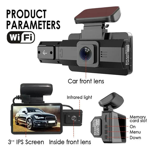 2K 1440P 3Inch Dash Cam For Cars Inside Video Recorder Car WIFI Camera for Vehicle Night Vision Car DVR Black Box Car Assecories