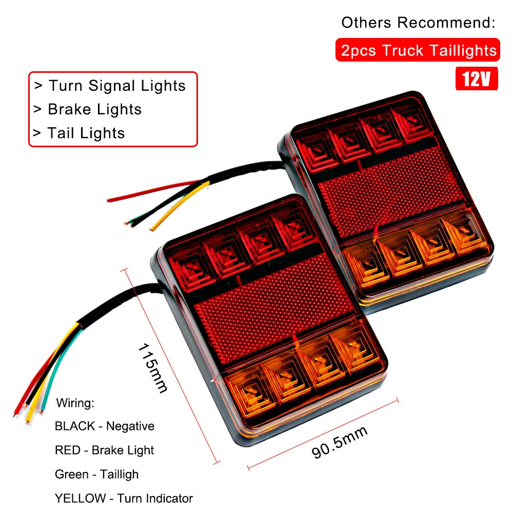 Rear Lamps for Trailer Truck Boat 8 LED Car Tail Lights 2pcs Car Styling Warning Lights DC 12V