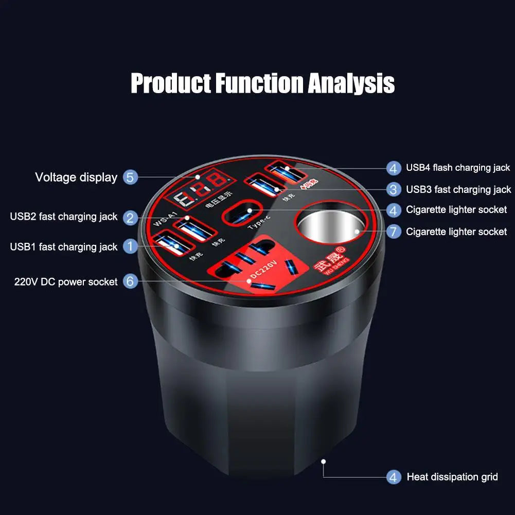 200W Multi-function Car Power Inverter 12V/24V To 220V Converter Led Display Charger Socket Fast Charging Car Accessories